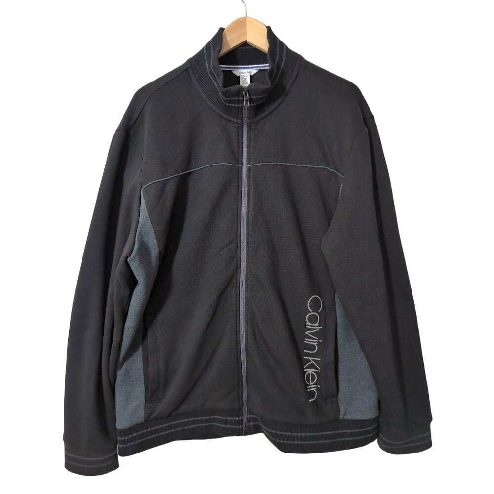 Calvin Klein Full Zip Jacket Mens XL Black Gray‎ Fleece Lined Casual Everyday